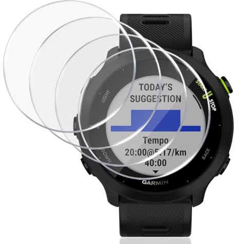 Gelaasso 4 Pezzi, Vetro Temperato per Garmin Forerunner 55, Trasparente Pellicola in Vetro Temperato, Durezza 9H Anti Graffio, HD Chiaro Pellicola Vetrino Protettiva per Garmin Forerunner 55