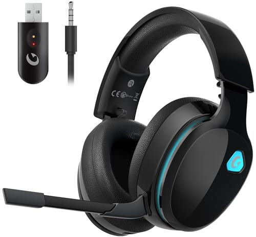 Gvyugke 2.4GHz Wireless Gaming Headset for PC, PS5, Mac, Switch, Bluetooth Wireless Gaming Headphones with Detachable Noise Cancelling Microphone, 3.5mm Cable Mode for Xbox Series