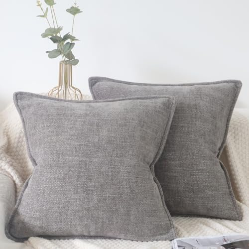 OYIMUA Grau Kissenbezug 40x40 Chenille 2er Set Zierkissen | Dekorative Kissenbezüge Sofakissen Kuschelkissen Weich Kissenhüllen Wohnzimmer Schlafzimmer Boho Deko Pillow Cover