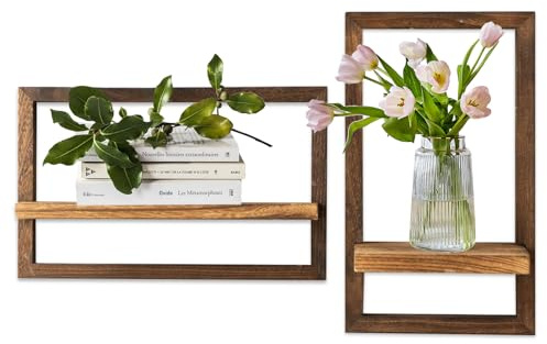 Set mit 2 Wandregalen, Schwebende Regal für die Wand Deko, Vintage Hängeregale zur Wandaufbewahrung, Quadratisches Holzdekor Bücherregal, Wandregal Holz Wanddeko Wohnzimmer für Schlafzimmer Wohnzimmer
