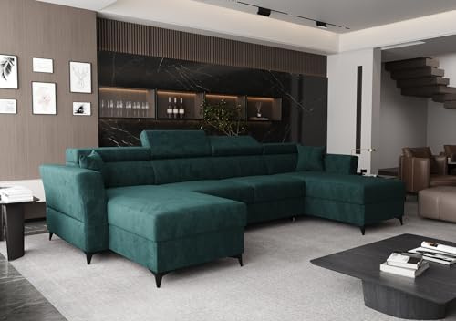 AXLIVING Ecksofa klein mit Schlaffunktion Ribella 345 cm Türkis U-Form, Bettkasten