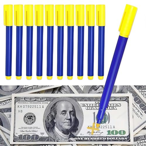 Pack 10 Unidades Detector Billetes Falsos, Bolígrafo de Dinero Falso