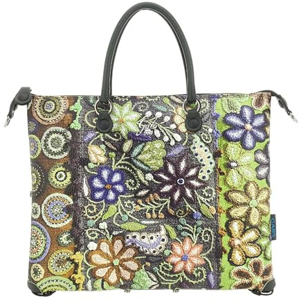 Borsa G3 Plus M Trip Pelle Bull Black Ricamo Verde Fiore