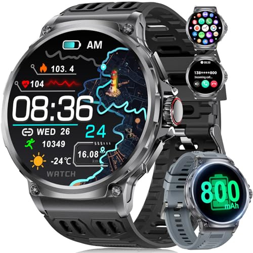 SUNKTA Smartwatch Uomo con Android iOS, 1,85'' Grande Schermo/800 mAh Batteria, Orologio Sportivo con Torcia,100+ Modalità Sportive, IP68 Impermeabile Smartwatch con Contapassi Calorieper Distanza
