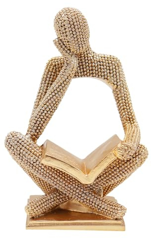 Dnoifne Sparkling Gold Reading Woman Statue – Abstract Thinker Sculpture, Modern Art Home Decor for Bookshelf, Office Desk, Living Room & Bedroom Aesthetic Ornament