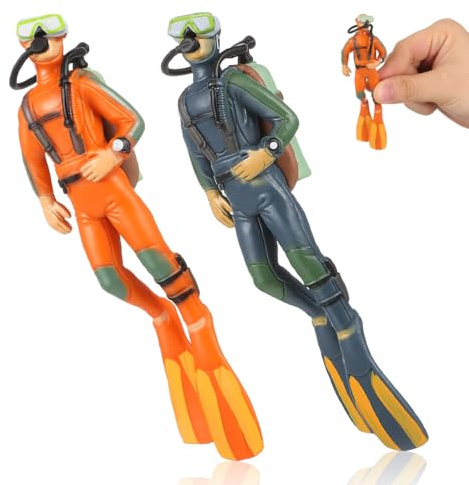 Kisangel 2 Stück Miniatur Taucher Figuren, PVC Taucher dekor Figur Miniatur Unterwasser Explorer Realistische Aquarium Schwimmende Deko