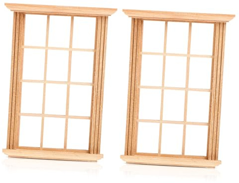SHINEOFI 2 Stück Puppenhaus Fensterrahmenmodell Aus Holz 1:12 Miniatur Gitterfenster Für Dollhouse Zubehör Fensterrahmen Dekoration Für DIY Bastelprojekte Und Modellbau