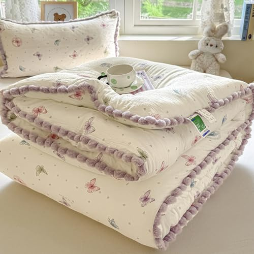 Odot Coverless Duvet 10.5 Tog Single Double King Size, Reversible Soft Quilted Coverless Duvet Cosy and Lightweight Quilt Breathable Winter Duvets Quilted Throw for Beds (Q13 Butterfly,150x200cm)