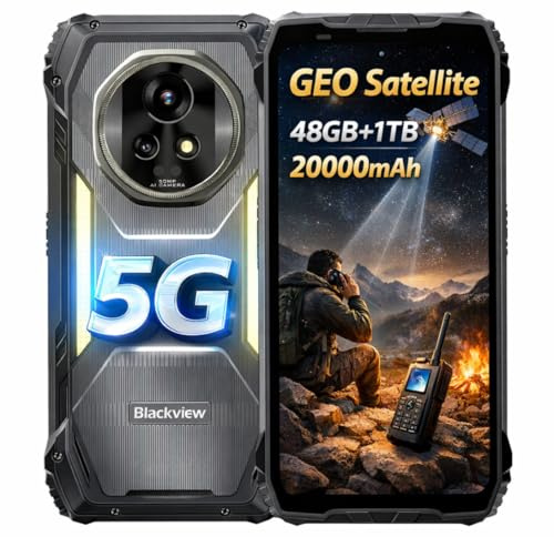Blackview Smartphone Incassable 5G AI XPLORE 2, Communication Satellite GEO, 48Go+1To, 6.73 HDR 3.2K, LED 467lm, Caméra Night Vision 50MP, Batterie 20000mAh, Téléphone Robuste IP68, eSIM, NFC GPS