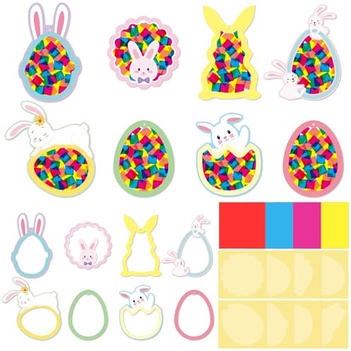 mellystore Ostern Basteln Kinder, 12 Stück Fensterbilder Ostern Bastelsets für Kinder, Ostereier Hasen Osterbasteln mit Kindern, Kreative DIY Osterdeko Ostern Geschenke Kinder
