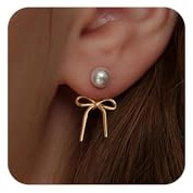 AOSWUD Perlen Ohrringe Gold für Damen,14K Vergoldete Perlenohrringe mit Schleifen Anhänger,Hypoallergen Schmuck für Hochzeit