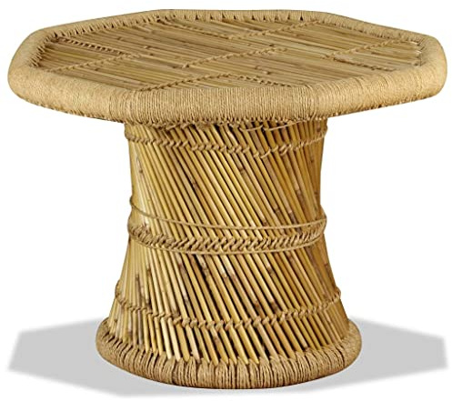 Teenpull Handmade Bamboo Octagon Coffee Table, Natural Jute Living Room Center Table, 60x60x45 cm Couch Side End Table for Books, Laptop, Plant Pots