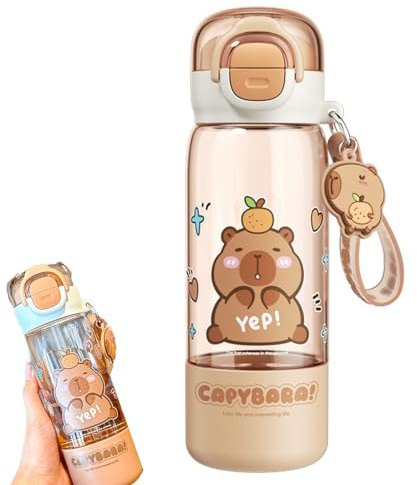 EujRcf Capybara Drinking Bottle With Lid & Keychain Cute Water Bottle With Silicone Straw Drinking Cup & Spout Portable,510ml Capybara Water Bottle, Water Bottles for Office Outdoor Travel