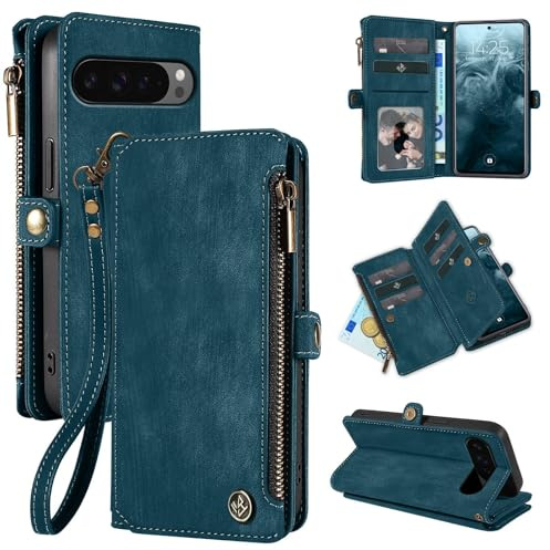 LBH Handy Hülle für Google Pixel 9 Pro XL Klapphülle RFID Schutz Wallet Geldbeutel Geldbörse Cover Case Flipcase Kartenfächer Geldfach Münzfach Petrol