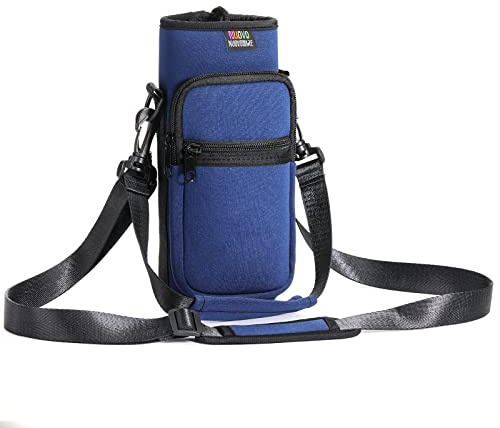 Nuovoware Water Bottle Carrier Bag, 750ml/1000ml/1800ml | Adjustable Shoulder Hand Strap, 2 Pocket, Neoprene Sleeve, For Hiking Travelling Camping
