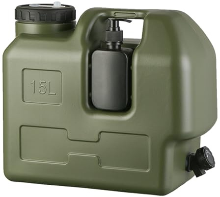 Starnearby Bidon Eau avec Robinet, Réservoir Eau Potable, Jerrican Alimentaire en HDPE, Conteneur d'eau sans BPA avec Bouteille de Savon pour Camping, Randonnée, Barbecue, Pêche (15L Vert)