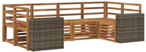 vidaXL Ecksofa Set 6 pcs Natur Massivholz Akazie, Gartenlounge, Moderne Ecksofa, langlebige Sitzgelegenheit, Terrassenmöbel, bequemes Wohnen