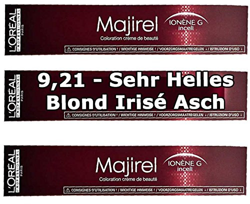 3x L 'Oreal MAJIREL 9,21 Very Light Iridescent Ash Blonde Hair Dye – Cream 50 ml