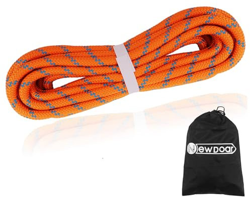 NewDoar Statisches Kletterseil 14KN 8mm(5/16in) Doppelgeflecht-Zubehörseilseil für Prusik, Überleben im Freien,Wandern,Bergsteigen,Hauling Dragginge (Orange 8mm,98ft)