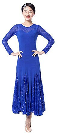 Modern Ballsaal Tanz Kleider - Professionelle Tänze Latein Walzer Tango Swingtanz Party Salsa Deko Zubehörteil Pailletten Gaze Trikot Kostüm Kleidung für Damen Mädchen (Blau, XL)