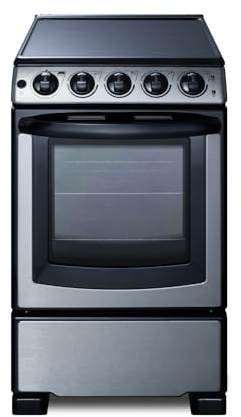 Summit 20” Electric Range, 2.3 cu.ft.Capacity Oven, Smooth Top, 220V 4 Burner Range- REX2071SSRT