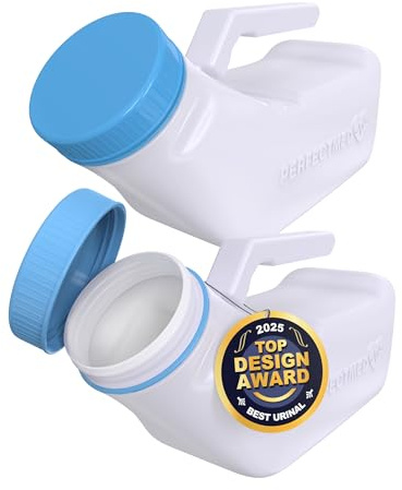 Urinals for Men Spill Proof by PerfectMed (2 Pack) - 32 oz/ 1000 ml | Portable Urine Bottle Bed Pan W/Glow in Dark Lid | Thick Plastic Pee Urinal Bottle