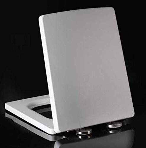 mlhk Toilet Seat Lid Anti-Bacterial Square,White Toilet Lid Soft Close Quick Release Cover,WC Toilet Seats Top Fixing Hinges Easy Instal,White-40~45 * 34.5CM