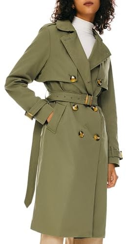 Orolay Femme Mi-Long Trench-Coat à Double Boutonnage avec Ceinture Printemps Automne Manteau Le Vert M