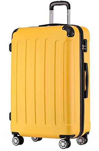 BEIBYE Hartschalen-Koffer Trolley Rollkoffer Reisekoffer Handgepäck 4 Rollen (M-L-XL-Set) (Yellow, L)