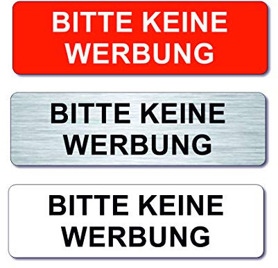 Briefkastenschild - Bitte keine Werbung - Schild - 7 x 2 cm - selbstklebend - Made in Germany