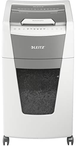 Leitz IQ Autofeed Office Aktenvernichter CH, Partikelschnitt P4, 300 Blatt, 60l-Abfallbehälter, mit Schweizer Netzstecker, Weiß, 80152000