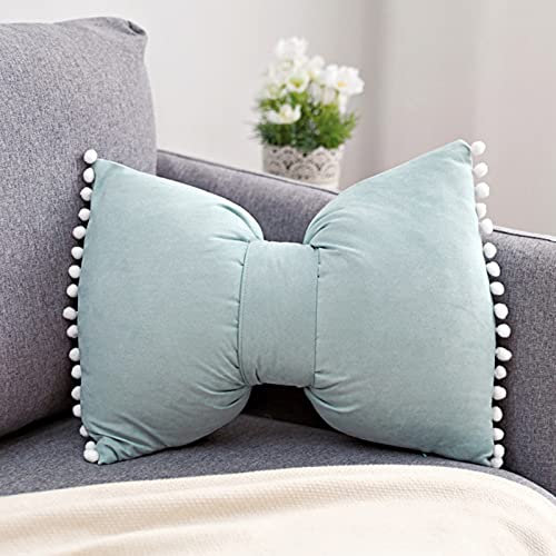 SWECOMZE 35 * 50cm Bowknot Kissen Kissen mit Pompon-Ball Wohnzimmer Mädchen Kissen Büro Nackenkissen Lendenkissen Mädchen Schlafzimmer Kissen Home (Graues Bohnengrün)