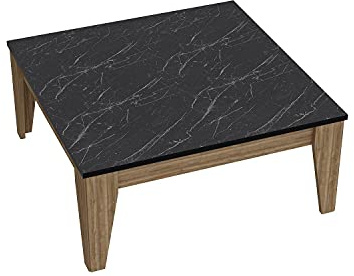 Modern Coffee Table with Additional Storage, Walnut & Black, 85 x 35 cm | 100% Melamine Coated Particle Board, 18 mm Thick | Stylish & Functional Design for Home & Hotel