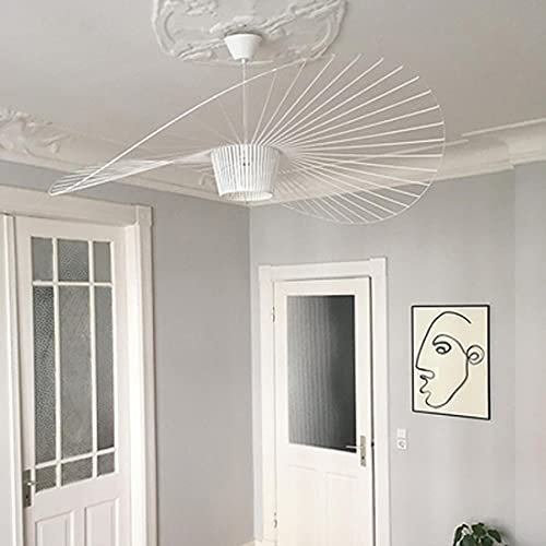 GLZXMQBP Vertigo Lampe weiß 120cm Retro Pendelleuchte Modern LED Hängeleuchte Vintage Wohnzimmer Kronleuchter (Licht Höhenverstellbar) Hängelampe Fiberglas Hut Design + E27 Fiber Stoff