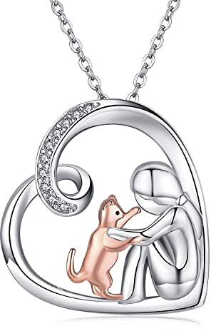 CHENGHONG Katzen Kette 925 Silber Schmuck Katze Halskette Rose Gold Herz Anhänger Mädchen Katzen Geschenke für Damen Kinder