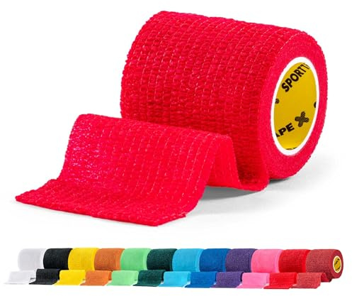 SPORTTAPE Football Sock Tape, 5cm x 4.5m, Red - Self-Adhesive Bandage | Self-Adhesive Cohesive Bandage, Compression Wrap & Sports Stretch Tape for Ankles, Socks, Vet, Pet Wrap for Dogs, Horses
