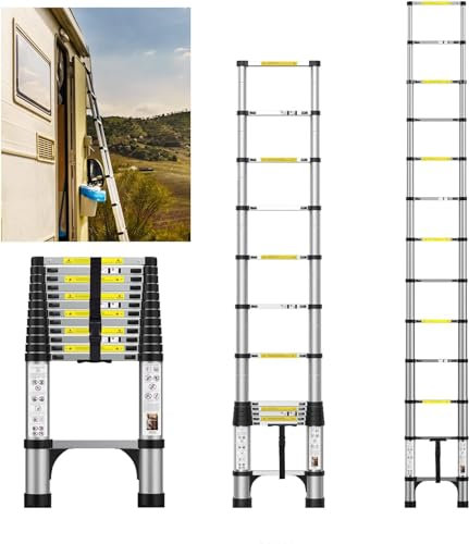 FEETE Teleskopleiter aus Aluminium, ausziehbar mit rutschfesten Füßen, tragbare einziehbare Leiter, zusammenklappbare Dachleiter, ausziehbare Teleskopleiter für Zuhause, Outdoor, 150 kg Kapazität