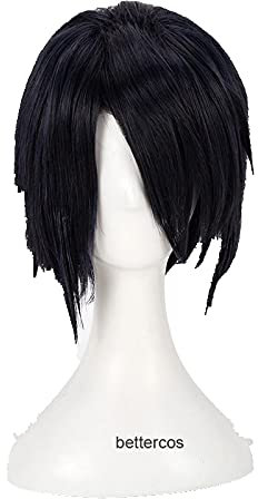 WHBHD Uchiha Sasuke Cosplay Perücke Kurze Schwarze hitzebeständige synthetische Haarperücke + Perücke-Kappe