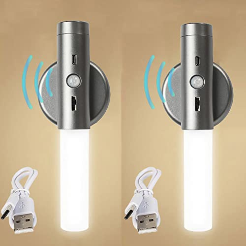 LED Akku Wandleuchte Innen Dimmbar Batteriebetriebene Wandlampe mit Bewegungsmelder Nachtlicht Gang Flur USB Aufladbare Bewegliche Magnetische Sensor Wandbeleuchtung Wohnzimmer Küche (Grau,2 Packs)