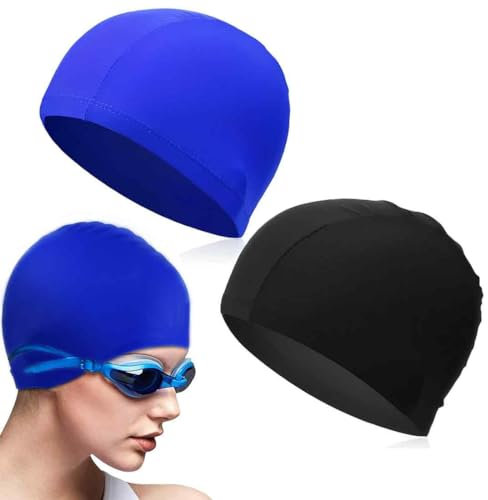 NIANOPKM 2 Pezzi Cuffia Nuoto Elastica, Comoda Cuffia da Nuoto in Tessuto Mantiene I Capelli Puliti, Traspirante, Adatta a Uomini, Donne e Bambini