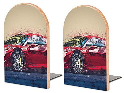 Serre-Livre Voiture Rouge Cale Livre en Bois Porte-Étagère Décoratif pour Bureau École Et Maison