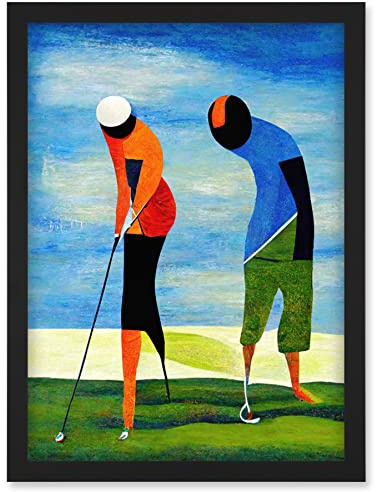 Abstract Surreal Modern Golf Golfing Couple Playing Artwork Framed Wall Art Print A4