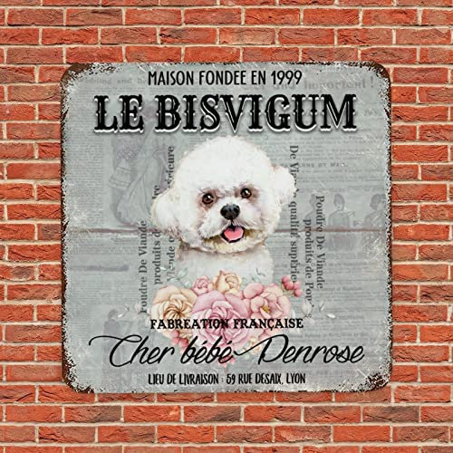Divertido letrero de metal para perro, placa personalizada con nombre de perro de Est Year Mascota Francés clásico cartel de bienvenida para perro de café, cartel retro de metal para colgar en la