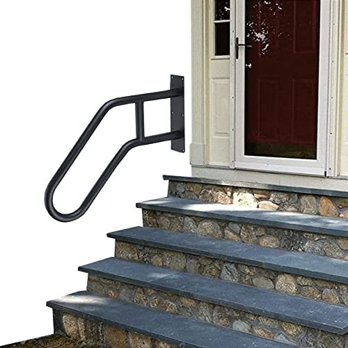 Wall Mounted Handrail for Outdoor Steps 1-3 Steps Hand Rails Wall Mounted for Exterior Steps Wrought Iron Railing for Porch, Deck, Mobile Home