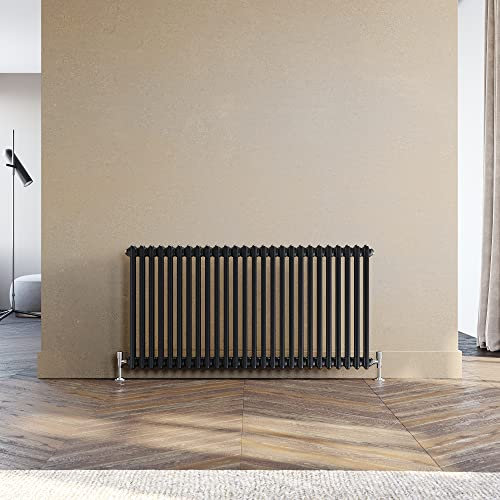ELEGANT Traditional Radiator 600 x 1190 mm Black 2 Column Cast Iron Style Radiator Central Heating Radiator