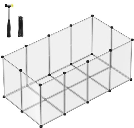 SONGMICS Parc Enclos, Cage, Clôture, avec Plancher, Intérieur, Modulable, en Plastique, pour Cochon d’Inde, Hérisson, Petits Animaux, 145 x 72 x 57 cm, Blanc LPC007W01