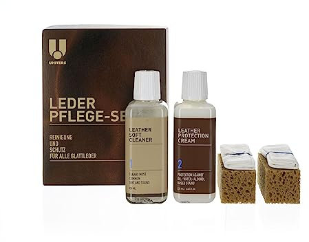Leder Pflegeset Maxi Reiniger und Cream Soft-Cleaner Protection-Cream Schwamm Tuch Einfache Reingung für alle Glattleder und Anilin Leder
