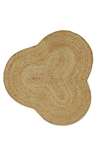 carpetfine Juteteppich Alia Sonderform Naturfarbe Beige 120x120 cm handgewebt aus Jute | Moderner Naturteppich Uni im Boho - Style Teppich Oval für Wohnzimmer, Schlafzimmer und Küche