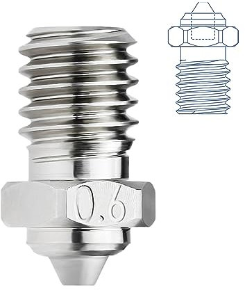 Upgrade V6 Bimetalldüse 0.6mm gehärtetes Stahl überzogenes Kupfer Kompatibel mit 1.75mm V6 Hotend Prusa I3 MK3 MK3S Anycubic Mega S Vyper 3D Druck PEI PEEK oder Kohlefaser Filament (0.6mm)
