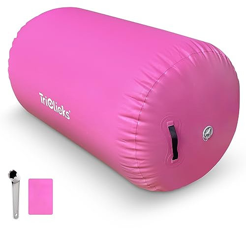 KIASTER Air Roller Inflatable Tumbling Gymnastics Mat Air Roll Barrel Tumble Track Back handspring Mat for Gymnastics Yoga Training Cheerleading Home Use (Pink, 80 x 50cm)